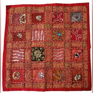 Red Beaded Pillow Cover